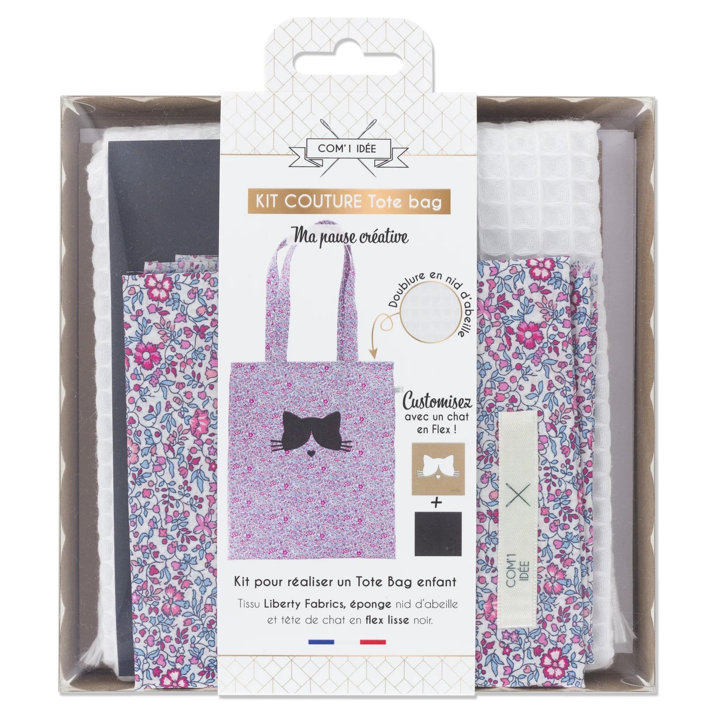 Kit Couture DIY Tote Bag Enfant “Chat” – Sac Liberty Personnalisé à Coudre Com'1 Idée