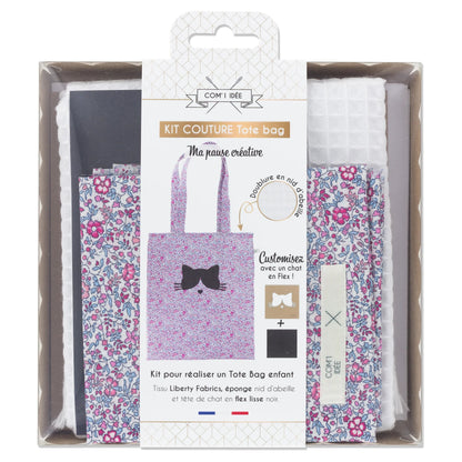 Kit Couture DIY Tote Bag Enfant “Chat” – Sac Liberty Personnalisé à Coudre Com'1 Idée