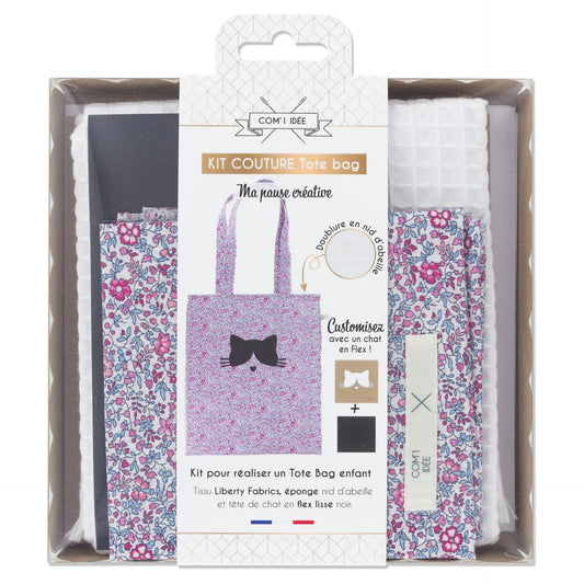 Kit Couture DIY Tote Bag Enfant “Chat” – Sac Liberty Personnalisé à Coudre Com'1 Idée