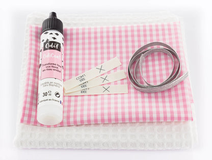Kit Couture Nomade “Vichy Rose” – Étui Brosse à Dents & Pochettes Savon DIY Com'1 Idée