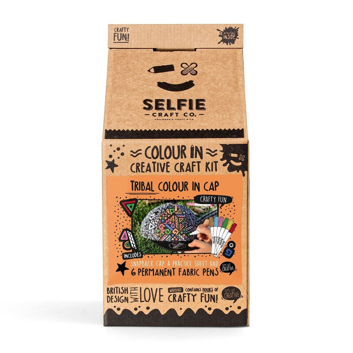 Casquette Snapback Tribal à colorier – Kit créatif enfant avec feutres textile Selfie Craft Co
