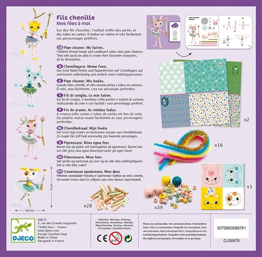 Enfilage Fées Djeco – Kit Créatif Perles & Fils Chenille pour Enfants Djeco