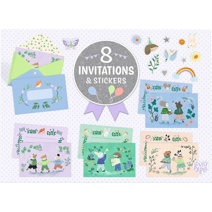 Enfant personnalisant ses invitations d'anniversaire sur le thème des animaux musiciens