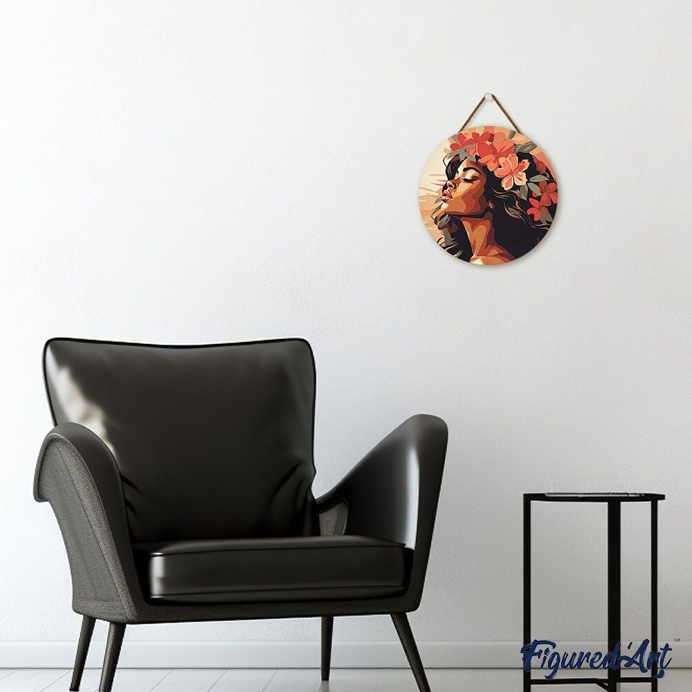Peinture par numéros – Disque en bois Femme florale Ø 30 cm – Kit DIY décoratif Figured'art
