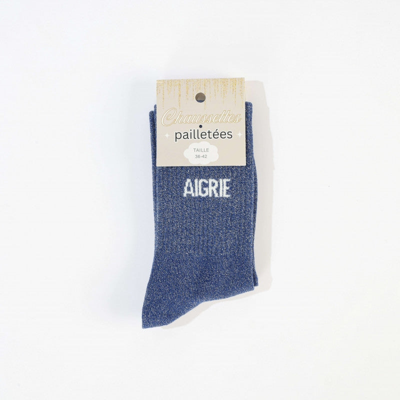 Chaussettes AIGRIE à Paillettes – Message Drôle & Assumé (36-42) JOY!
