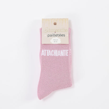 detail message attachiante rose chaussettes fantaisie femme