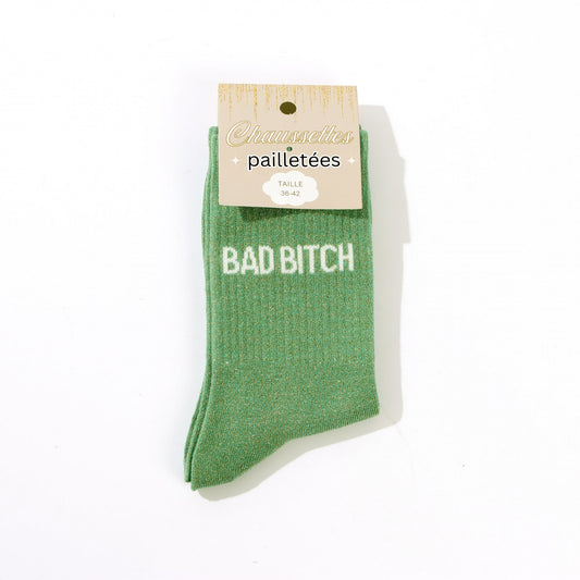 Chaussettes BAD BITCH à Paillettes – Message Audacieux (36-42) JOY!