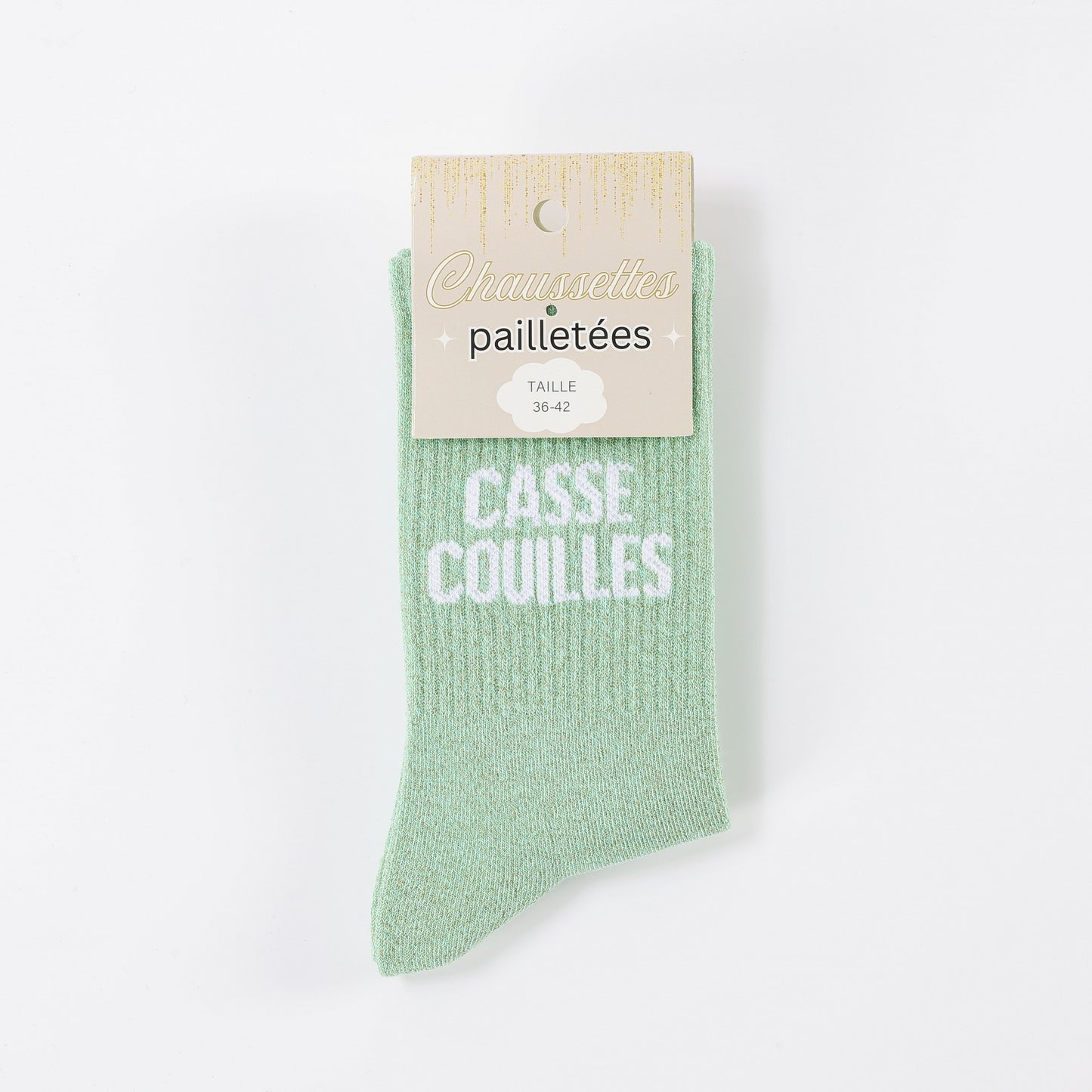 Chaussettes CASSE-COUILLES à Paillettes – Message Drôle & Assumé (36-42) JOY!