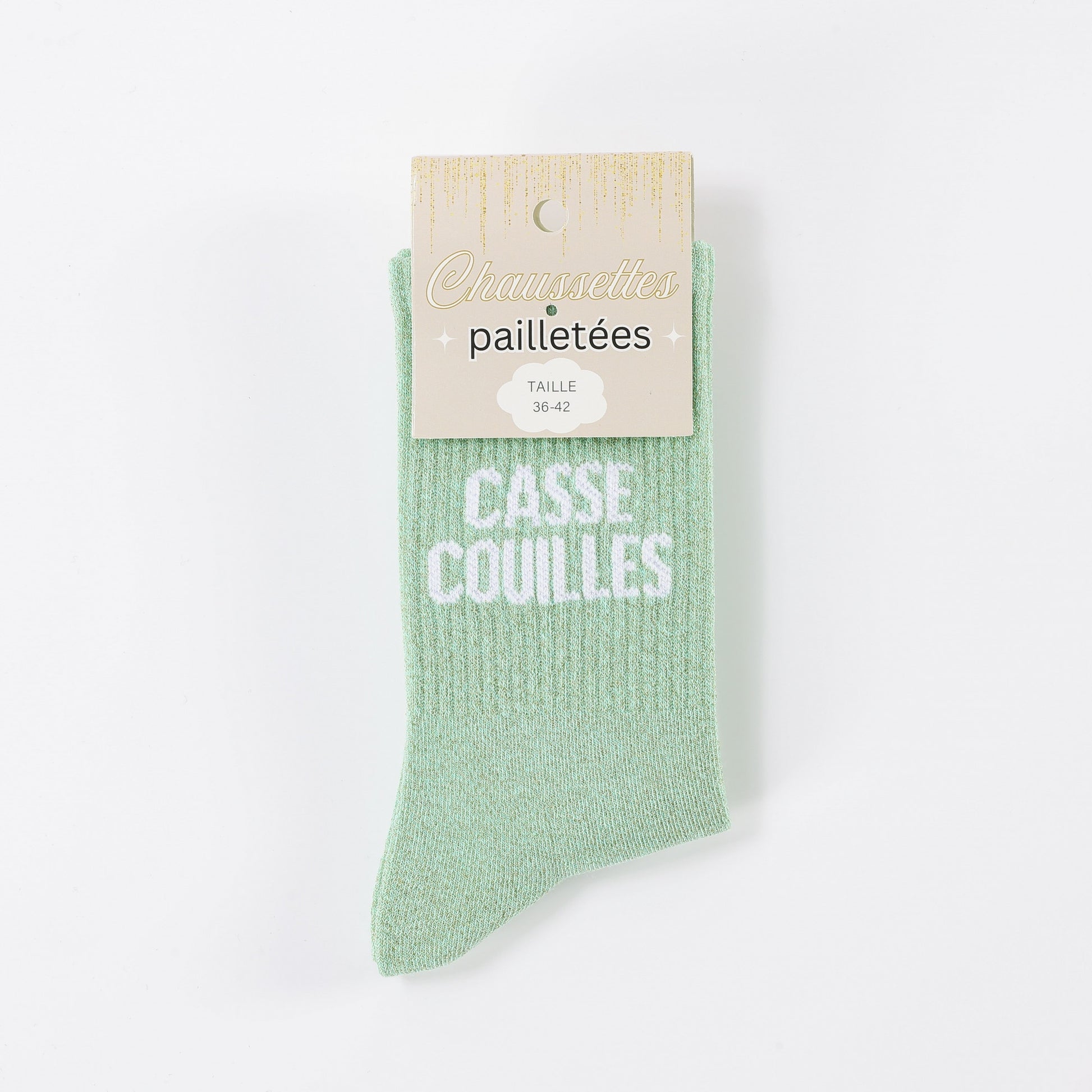 Chaussettes CASSE-COUILLES à Paillettes – Message Drôle & Assumé (36-42) JOY!