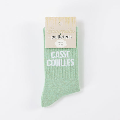 Chaussettes CASSE-COUILLES à Paillettes – Message Drôle & Assumé (36-42) JOY!