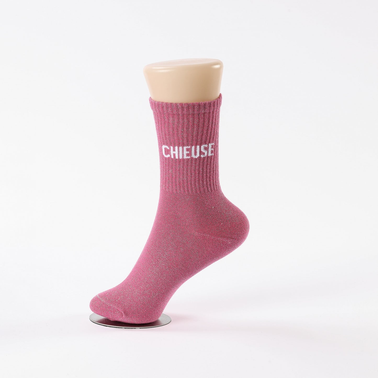 Chaussettes CHIEUSE Rose à Paillettes – Message Fun (36-42) JOY!