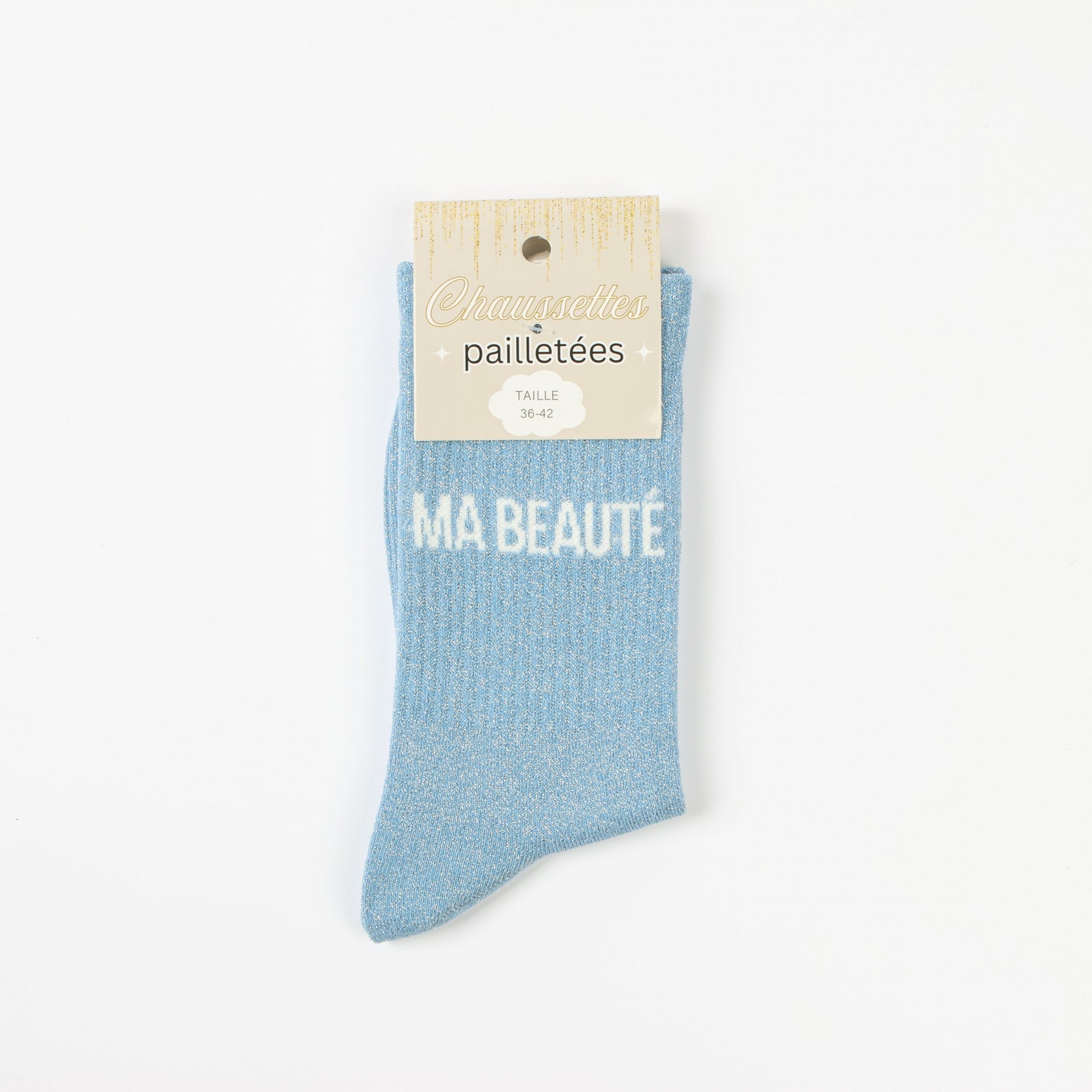 Chaussettes MA BEAUTÉ à Paillettes – Message Élégant & Tendre (36-42) JOY!