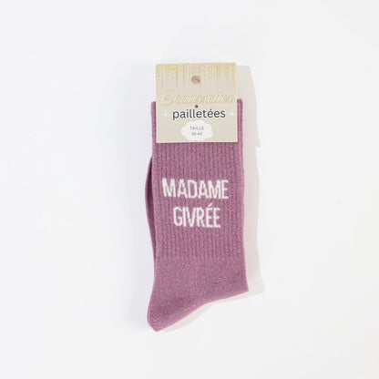 Chaussettes MADAME GIVRÉE à Paillettes – Message Fun & Déjanté (36-42) JOY!