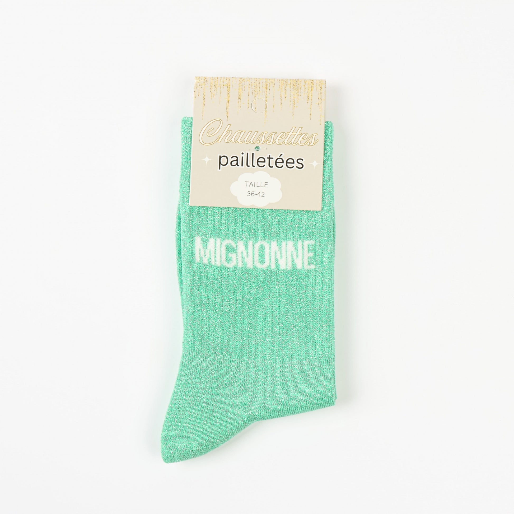 Chaussettes MIGNONNE à Paillettes – Message Tendre & Féminin (36-42) JOY!