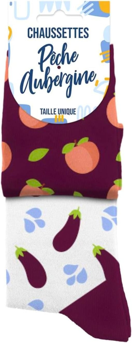 Chaussettes Humoristiques Pêche / Aubergine – Plats & Boissons Mythiques JOY!