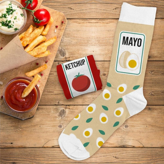 Chaussettes Humoristiques “Ketchup / Mayo” – Duo Gourmand Fun JOY!