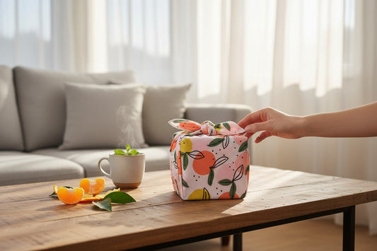 Furoshiki Mandarines en coton – Emballage cadeau zéro déchet (4 tailles) Machatatelier