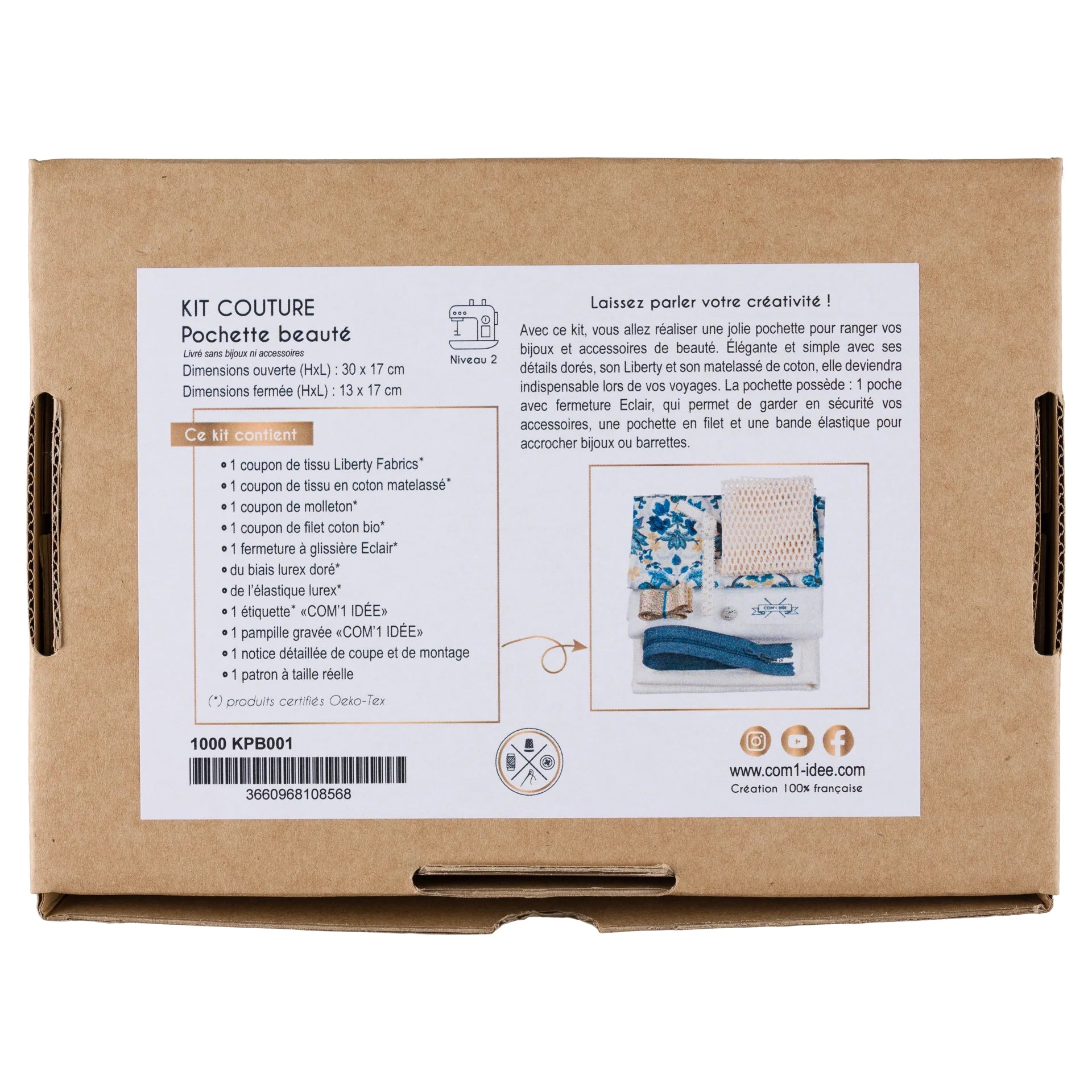 Kit Couture Pochette Beauté “Paulette” – Liberty & Matelassé Coton DIY Com'1 Idée