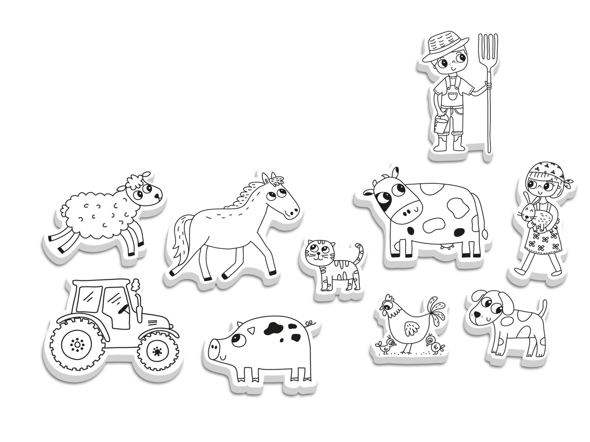 Gros plan sur les tampons animaux de la ferme CREALIGN