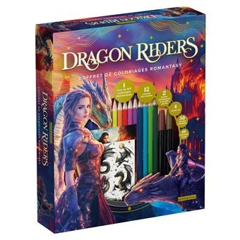 Coffret Dragon Riders avec livre de coloriage romantasy, crayons, feutres et accessoires