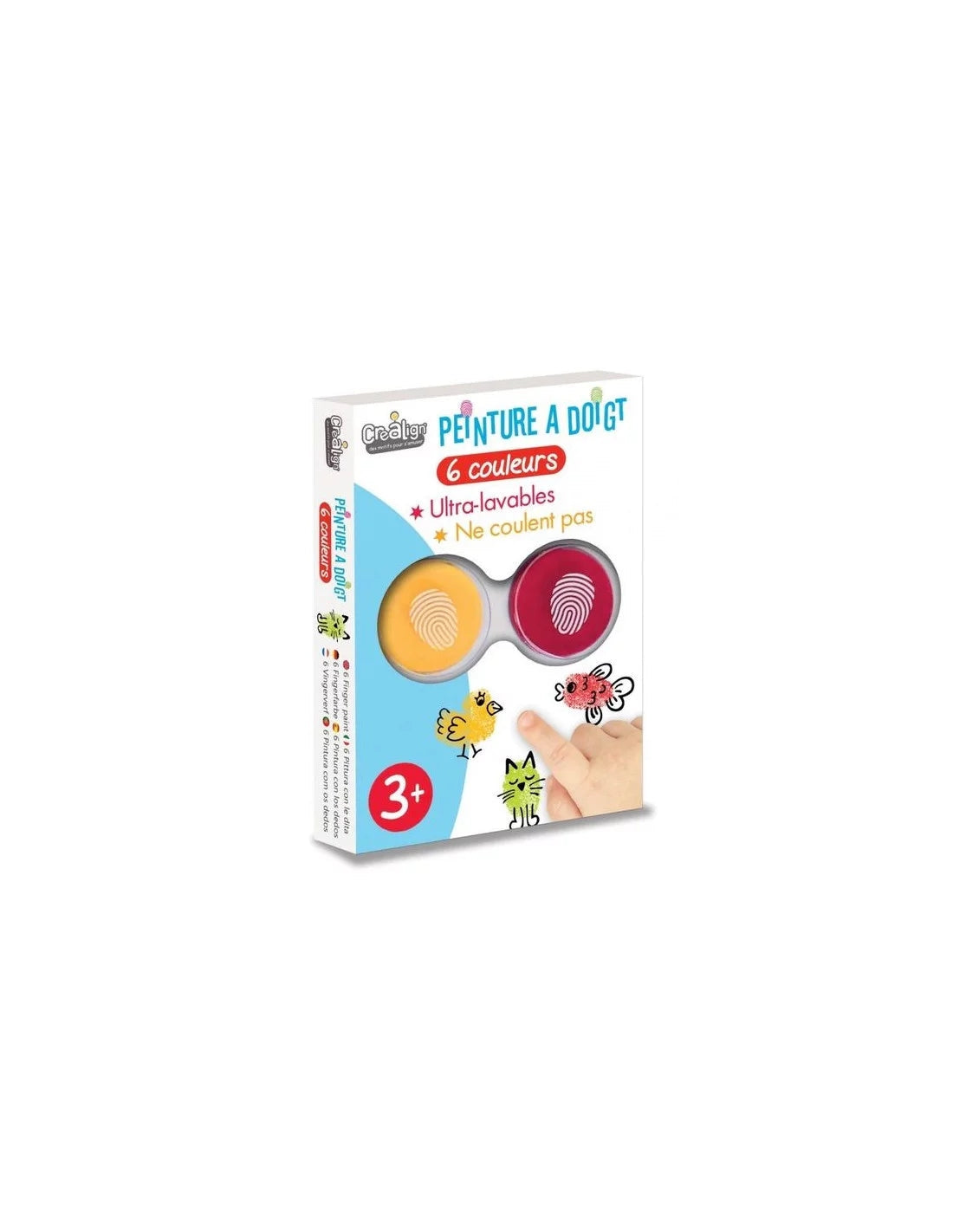 Coffret 6 encreurs à doigt Crealign, couleurs vives, activité créative dès 3 ans.