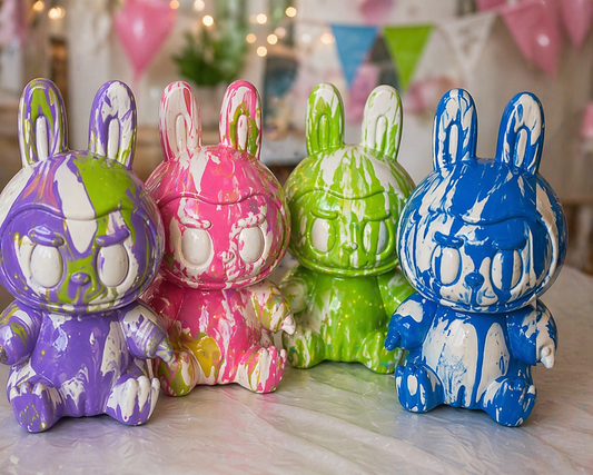 Kit Anniversaire Pouring Art Labubu 17 cm – Figurine tendance à personnaliser + 3 peintures JOY!