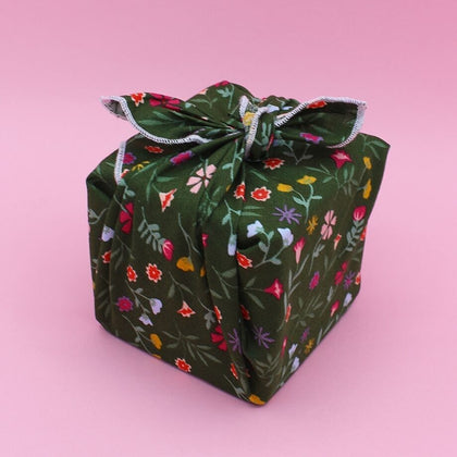 Furoshiki Vert Fleurs en coton – Emballage cadeau zéro déchet (4 tailles) Machatatelier
