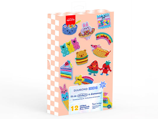 Coffret Petit Diamond Kids Stickers Yummy, activité Diamond Painting enfant avec strass colorés.
