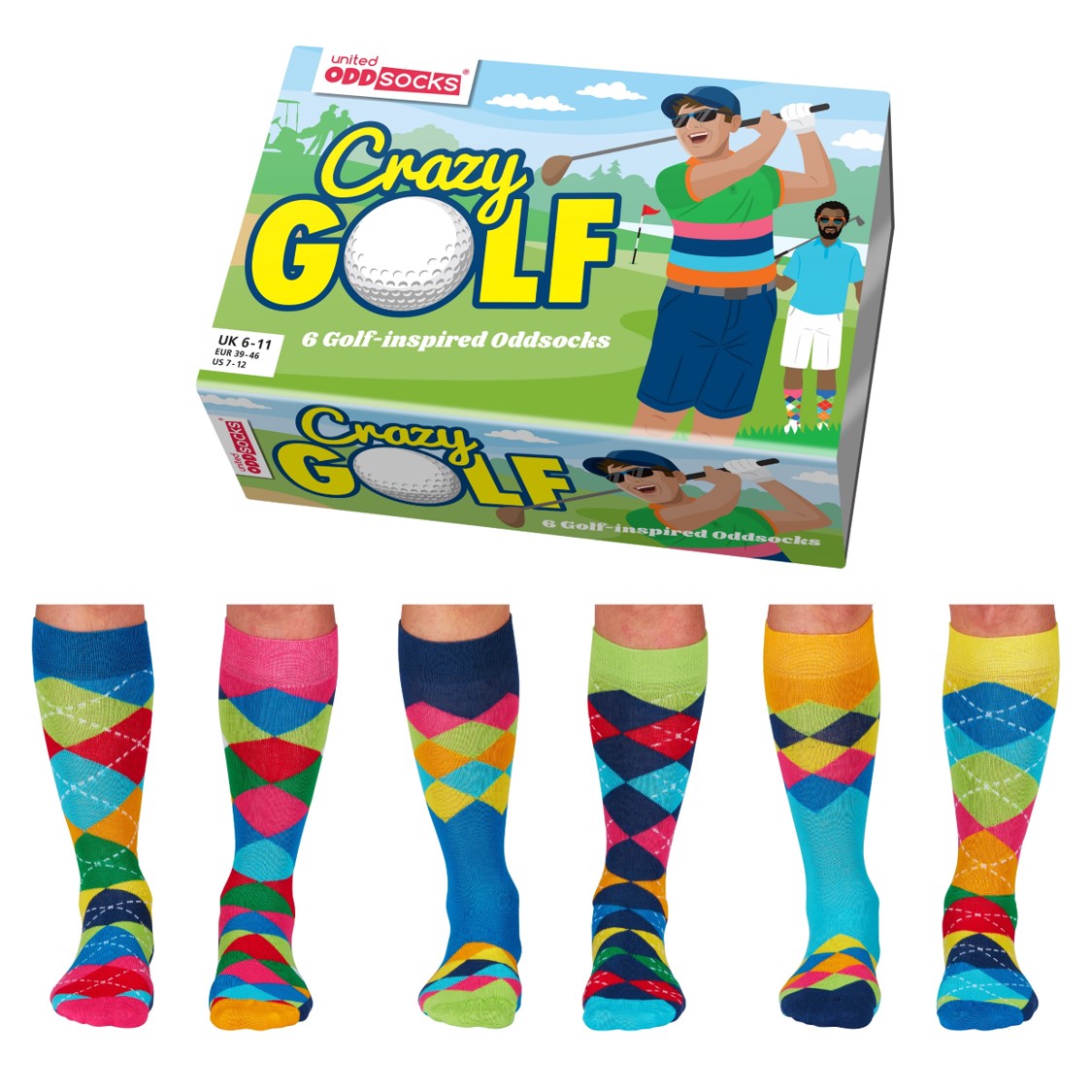 UNITED ODDSOCKS - CRAZY GOLF - COFFRET CADEAU ADULTE DE 6 CHAUSSETTES EUR 39-46 United Oddsocks