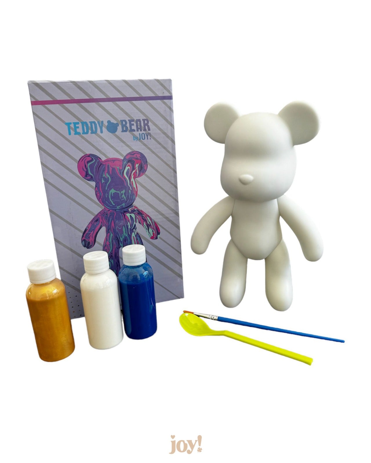 Kit de peinture pouring fluide art - Ours Teddy Bear Bleu / Blanc /Or JOY!