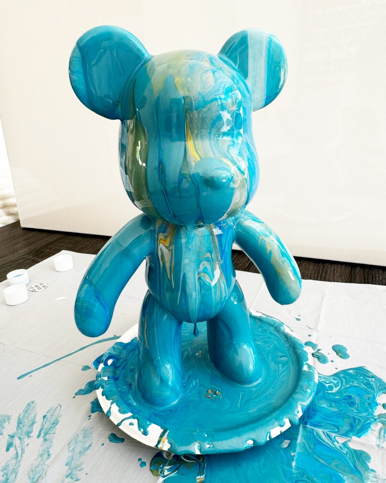 Kit de peinture pouring fluide art - Ours Teddy Bear Bleu / Blanc /Or JOY!