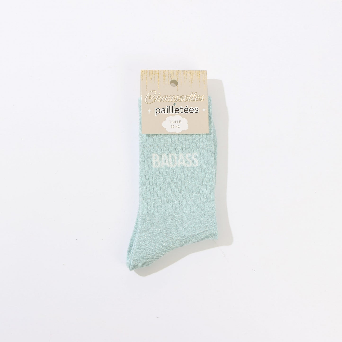 Chaussettes BADASS à Paillettes – Message Puissant & Tendance (36-42) JOY!