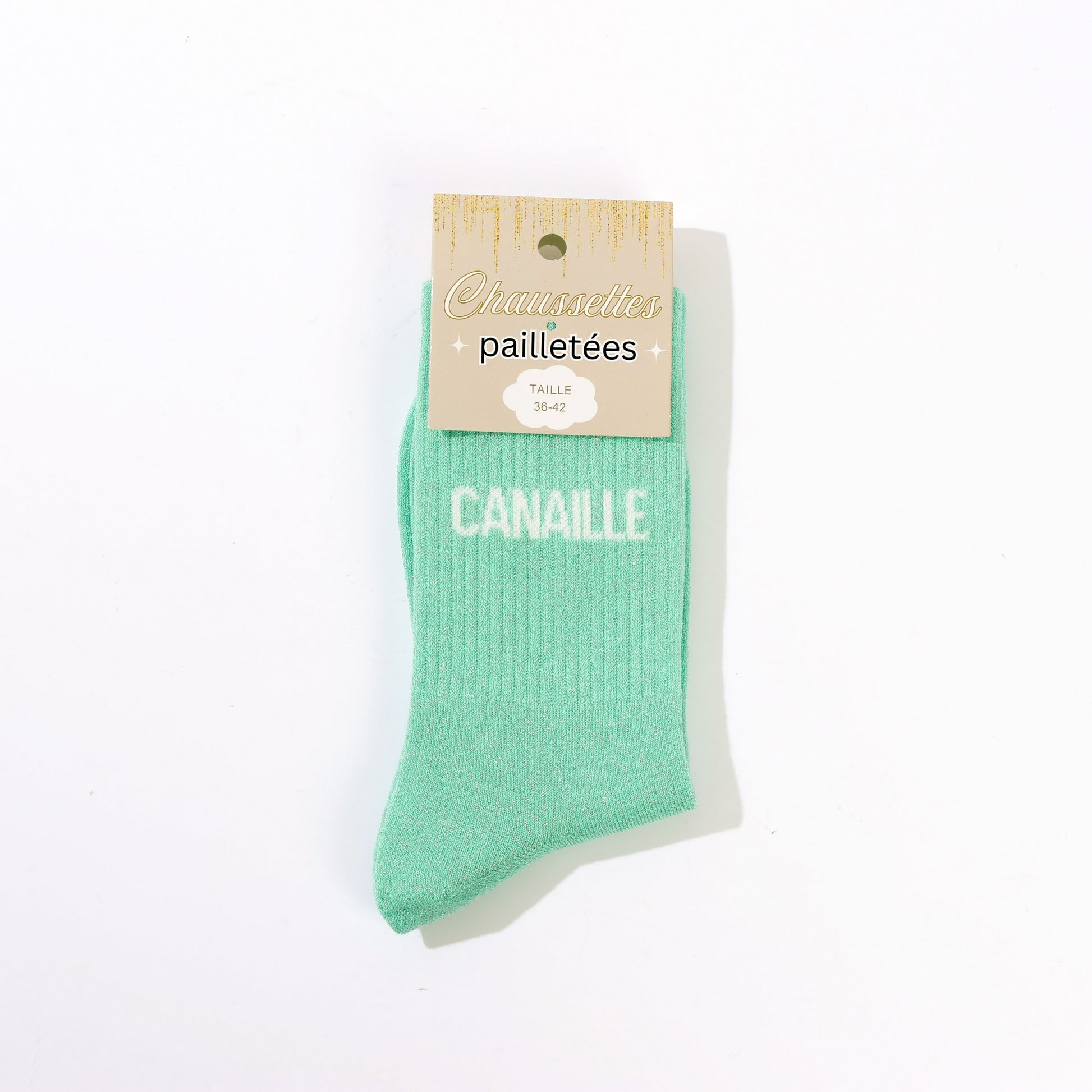 Chaussettes CANAILLE à Paillettes – Message Espiègle & Tendance (36-42) JOY!