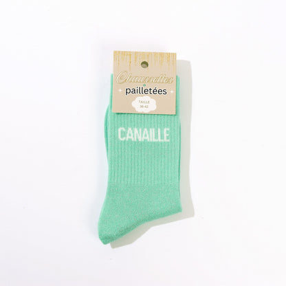 Chaussettes CANAILLE à Paillettes – Message Espiègle & Tendance (36-42) JOY!