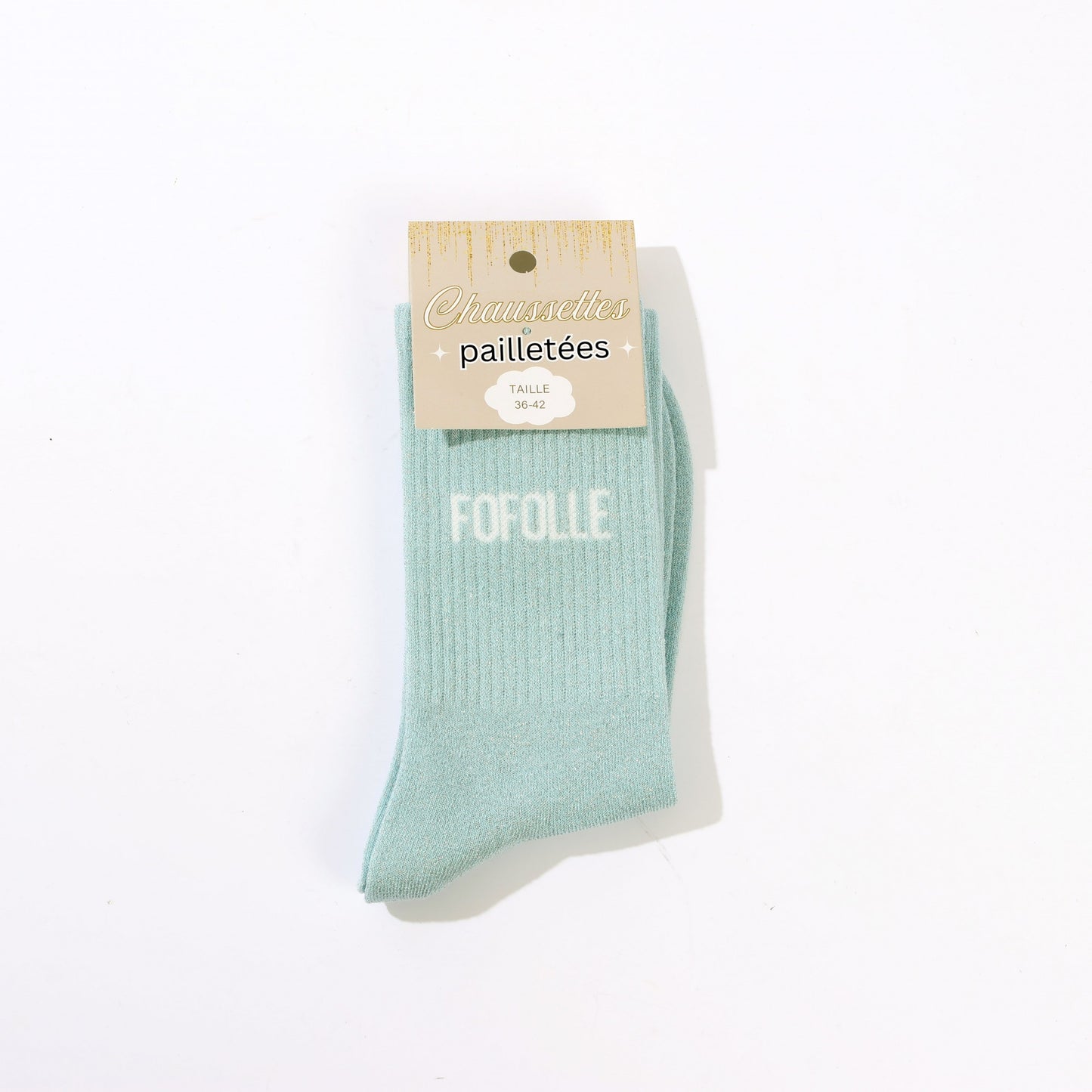 Chaussettes FOFOLLE à Paillettes – Message Fun & Déjanté (36-42) JOY!