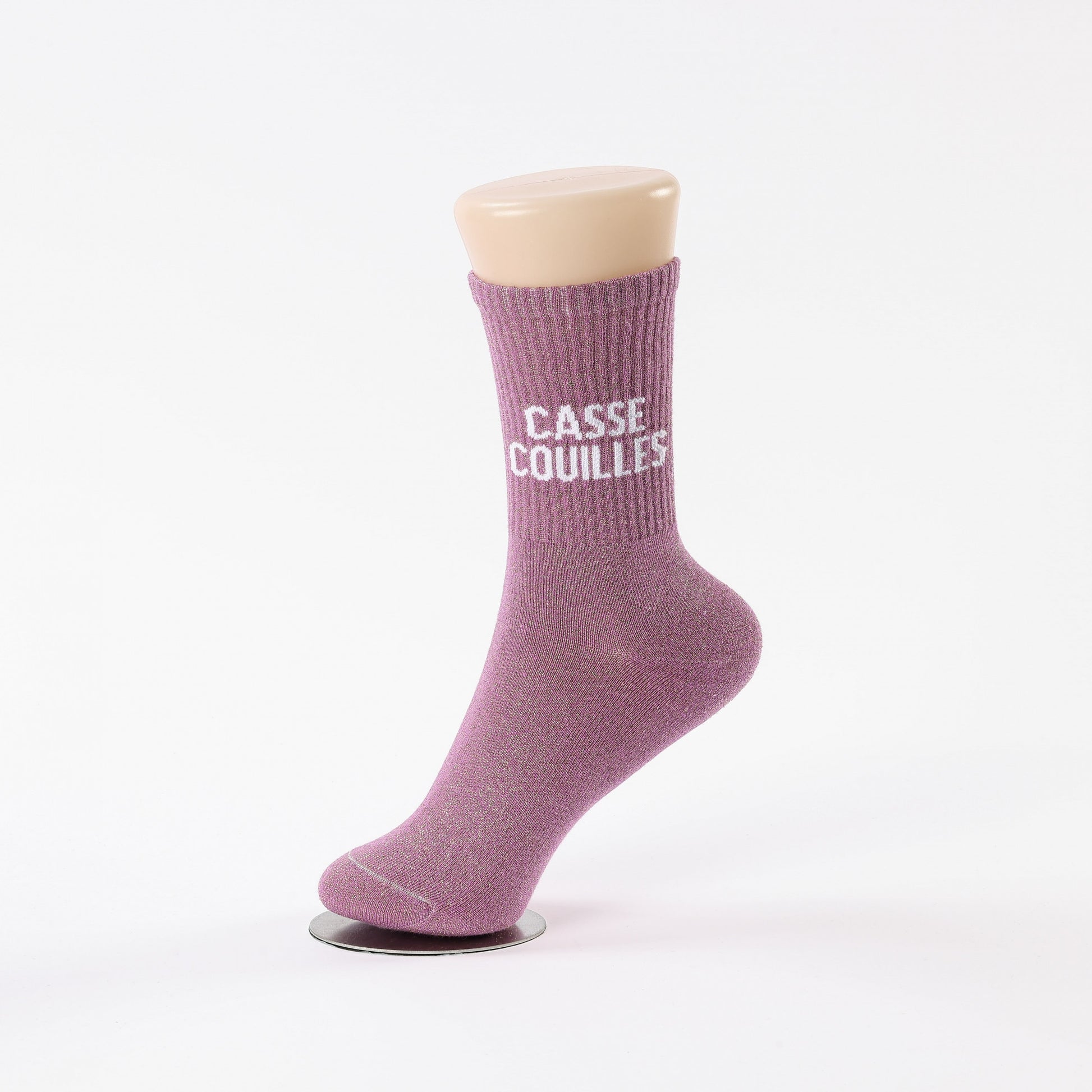 Chaussettes CASSE COUILLE Mauve à Paillettes – Message Fun (36-42) JOY!