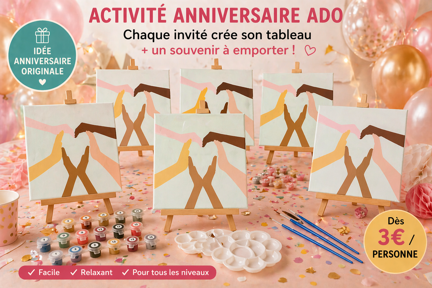 Kit Anniversaire Peinture par Numéros Enfants & Ados – Activité Créative + Cadeau Invité (6 à 12 kits) JOY!
