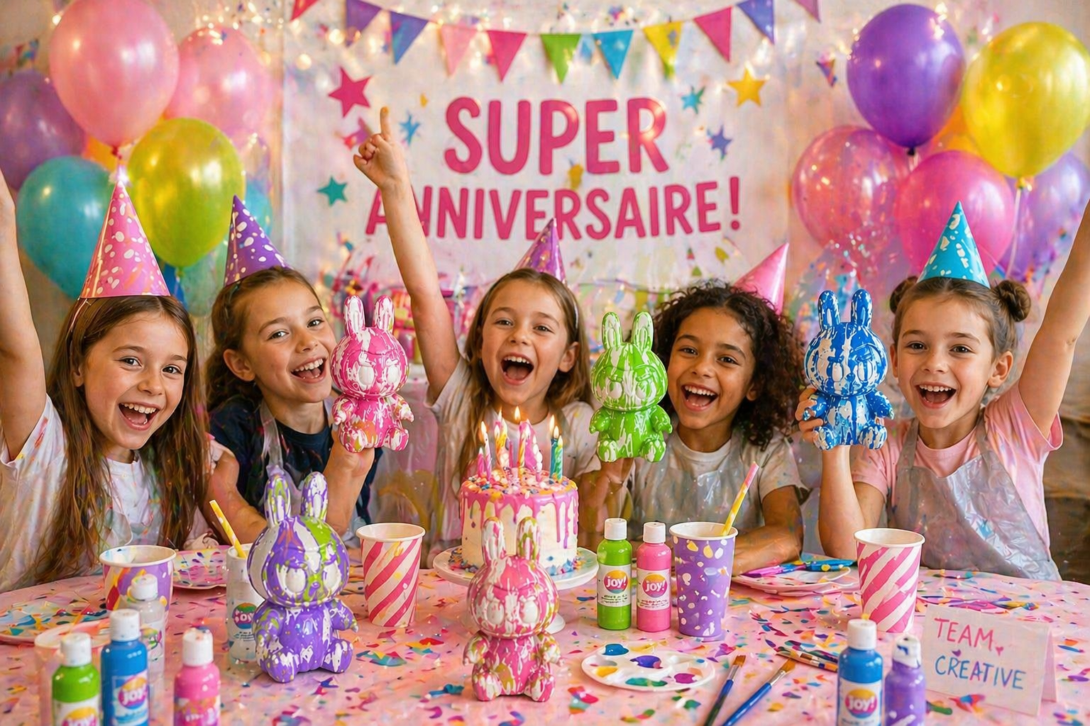 Kit Anniversaire Pouring Art Labubu 17 cm – Figurine tendance à personnaliser + 3 peintures JOY!