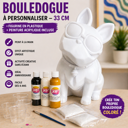 Kit Anniversaire DIY Pouring Art Bouledogue 33 cm – Figurine Géante à Peindre (Lot de 4 à 14) JOY!
