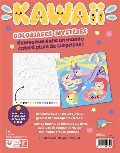 Coloriages mystères révélant des illustrations kawaii