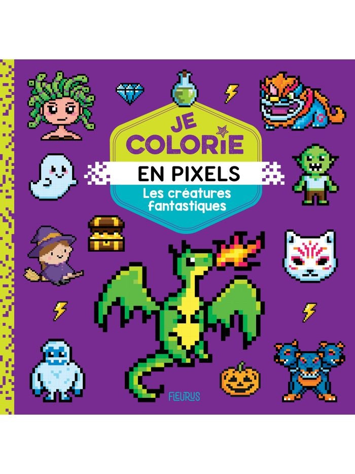 Livre pixel art Les Créatures Fantastiques avec licornes dragons et fées à colorier