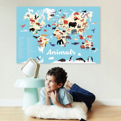 Poster animaux du monde enfant Poppik – 67 stickers – Carte du monde éducative (5–12 ans) poppik