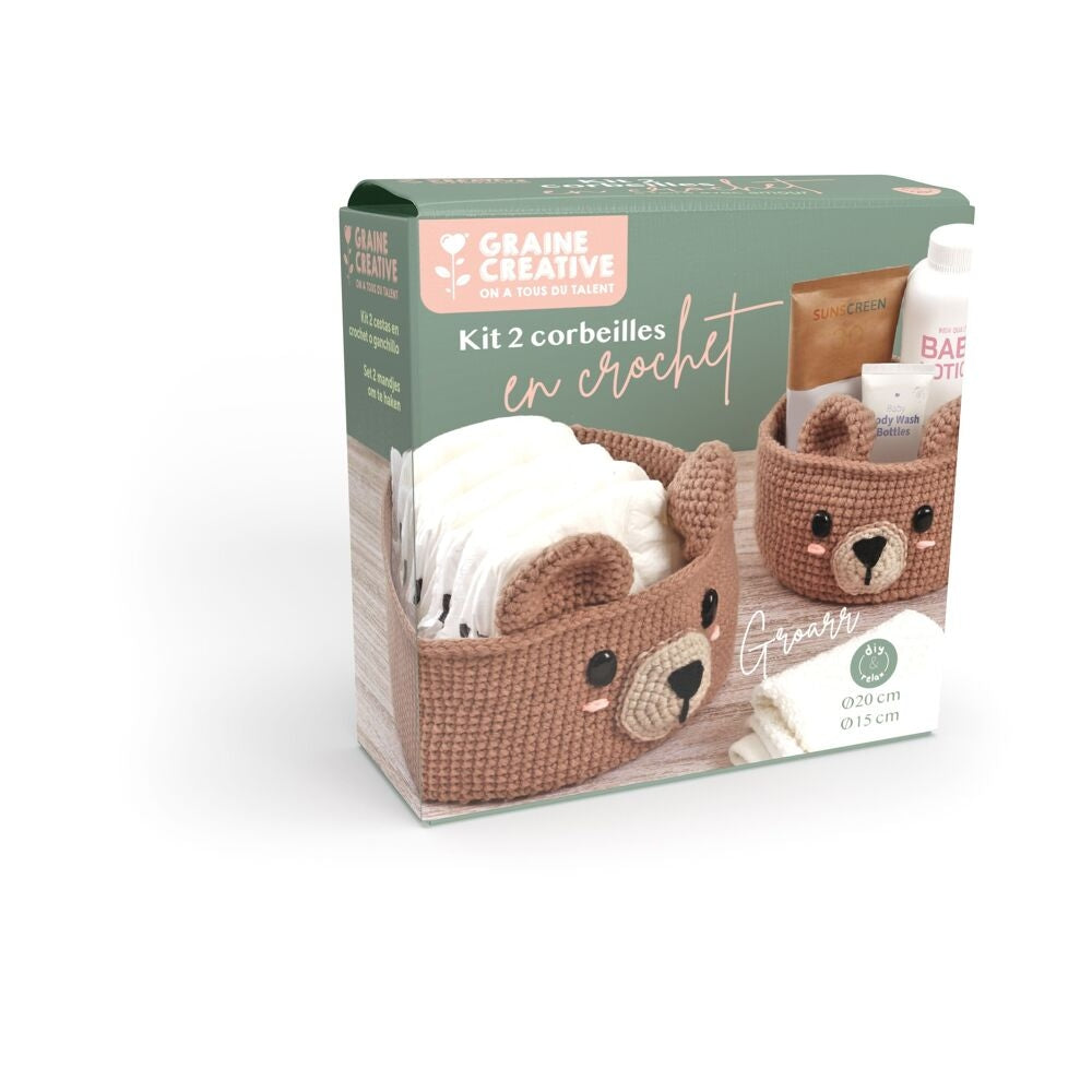 Kit 2 Corbeilles DIY en Crochet Ours – Panier Décoratif à Réaliser Soi-même GRAINE CREATIVE
