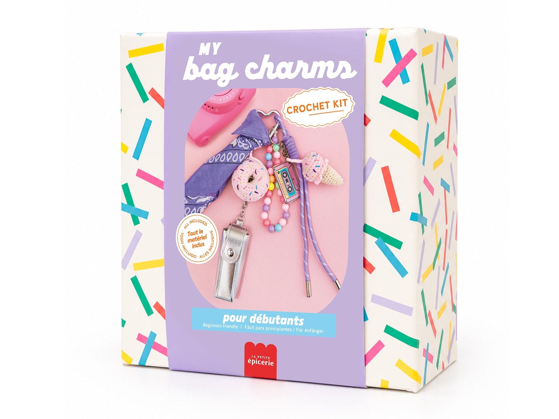 Coffret crochet débutant pour créer des bag charms rétro et colorés