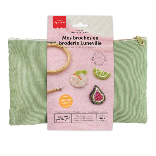 Kit DIY Broches en Broderie Lunéville – Créez 3 Broches Fruits Perlées | La Petite Épicerie LA PETITE EPICERIE