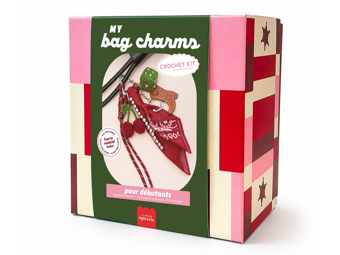 kit diy crochet bag charms cherry cowboy pour débutant avec accessoires inclus