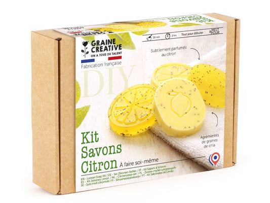 Kit DIY Savons Citron & Graines de Chia – Savons exfoliants maison à fabriquer soi-même GRAINE CREATIVE