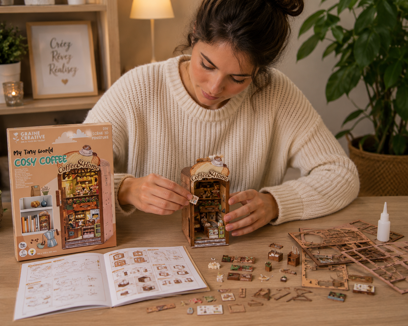 Maquette 3D Bois Cosy Coffee – Café Miniature Lumineux DIY Graine Créative GRAINE CREATIVE