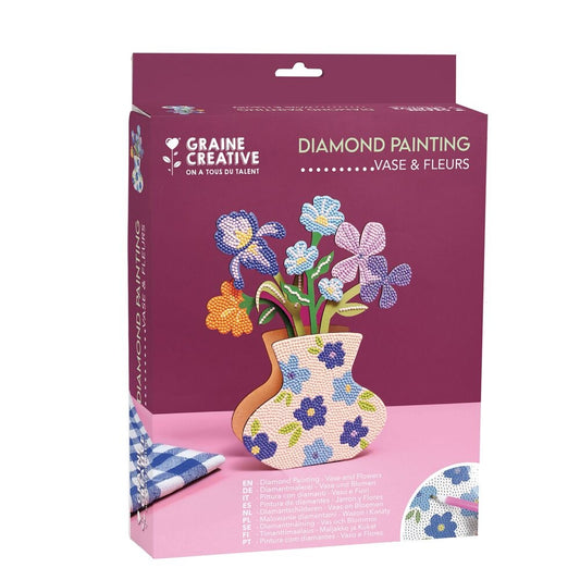 Kit Vase et Fleurs à Strasser Bleu – Diamond Painting Déco DIY GRAINE CREATIVE