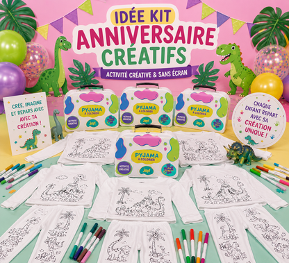 Kit Anniversaire Pyjama à Colorier Dinosaure Rigolo – Activité Créative Enfant JOY!